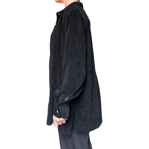 Outline Black Velvet Button Down Long Sleeve Shirt with  Brown Buttons Size 16W - Picture 3 of 13